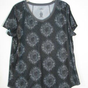 St Johns Bay Blouse XL Black White Classic Print Stretch